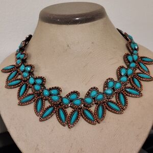 Stunning Turquoise and Coral Glass Statement Necklace Rare